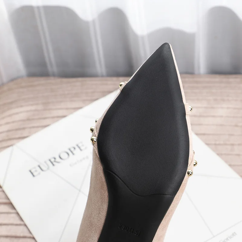 Fashion women thin high heels sexy party shoes women pumps Flock Slip On 3.5CM Pointed Toe Shallow rivet women shoes size 35-42