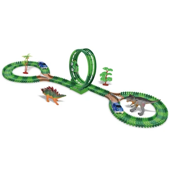 

153Pcs Kids Diy Assemble Jurassic Dinosaur Rail Race Track Car Toy Rail Blocks Railway Roller Coaster Racing Tracks Vehicle To