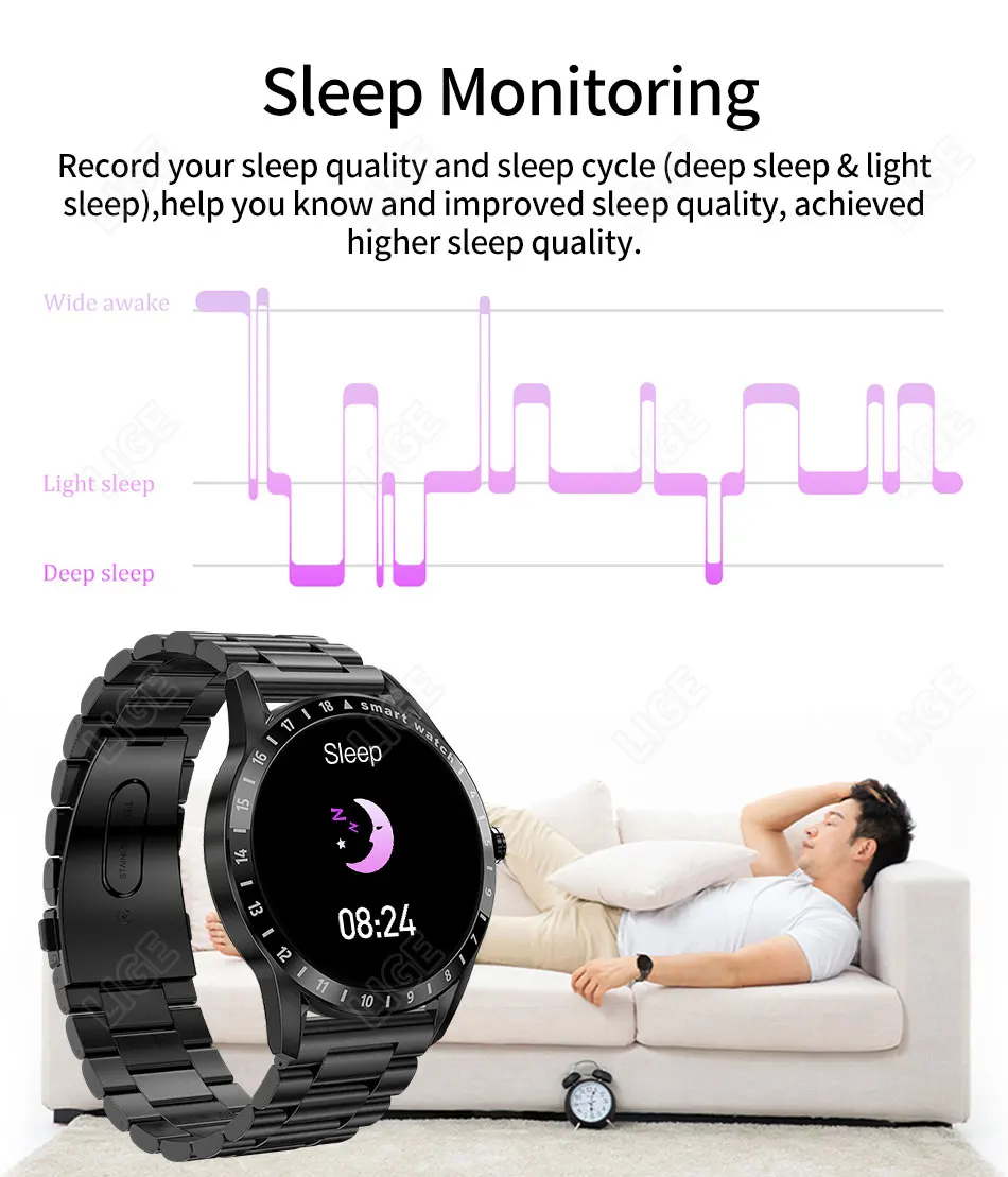 LIGE 2022 New Full Touch Round AMOLED Screen Smart Watch Men Sport Fitness IP68 Waterproof Mens Bluetooth Smartwatch Android iOS