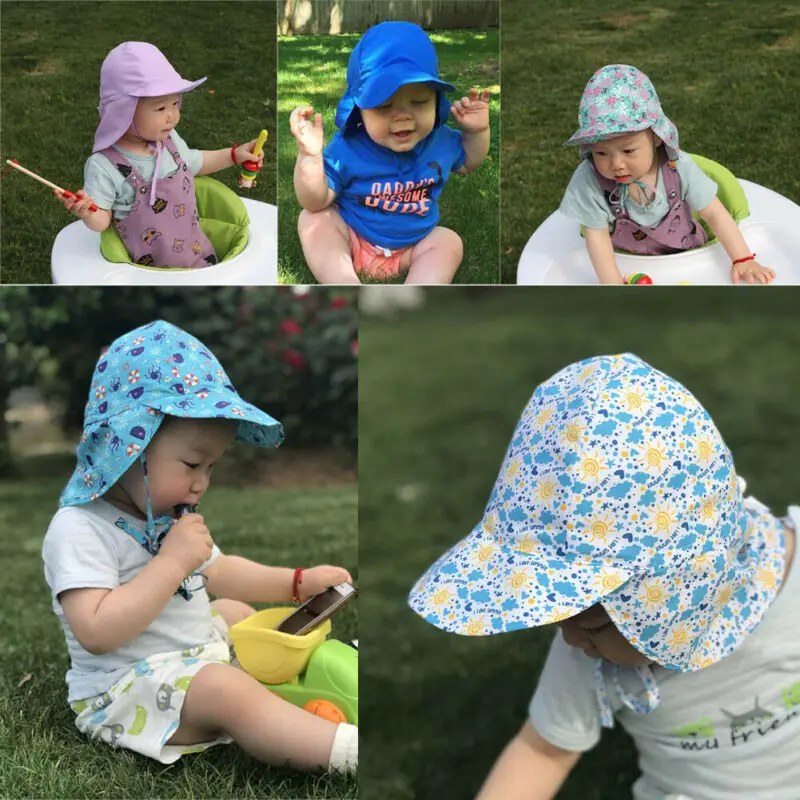 2020 New Fashion Baby Sun Hat Summer Beach Hat Cover Neck Cap Newborn Toddler Kids Boy Girl 6M
