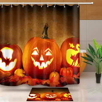 

Fall Pumpkin Thanksgiving Waterproof Polyester Fabric with Hooks Bathroom Accessories
