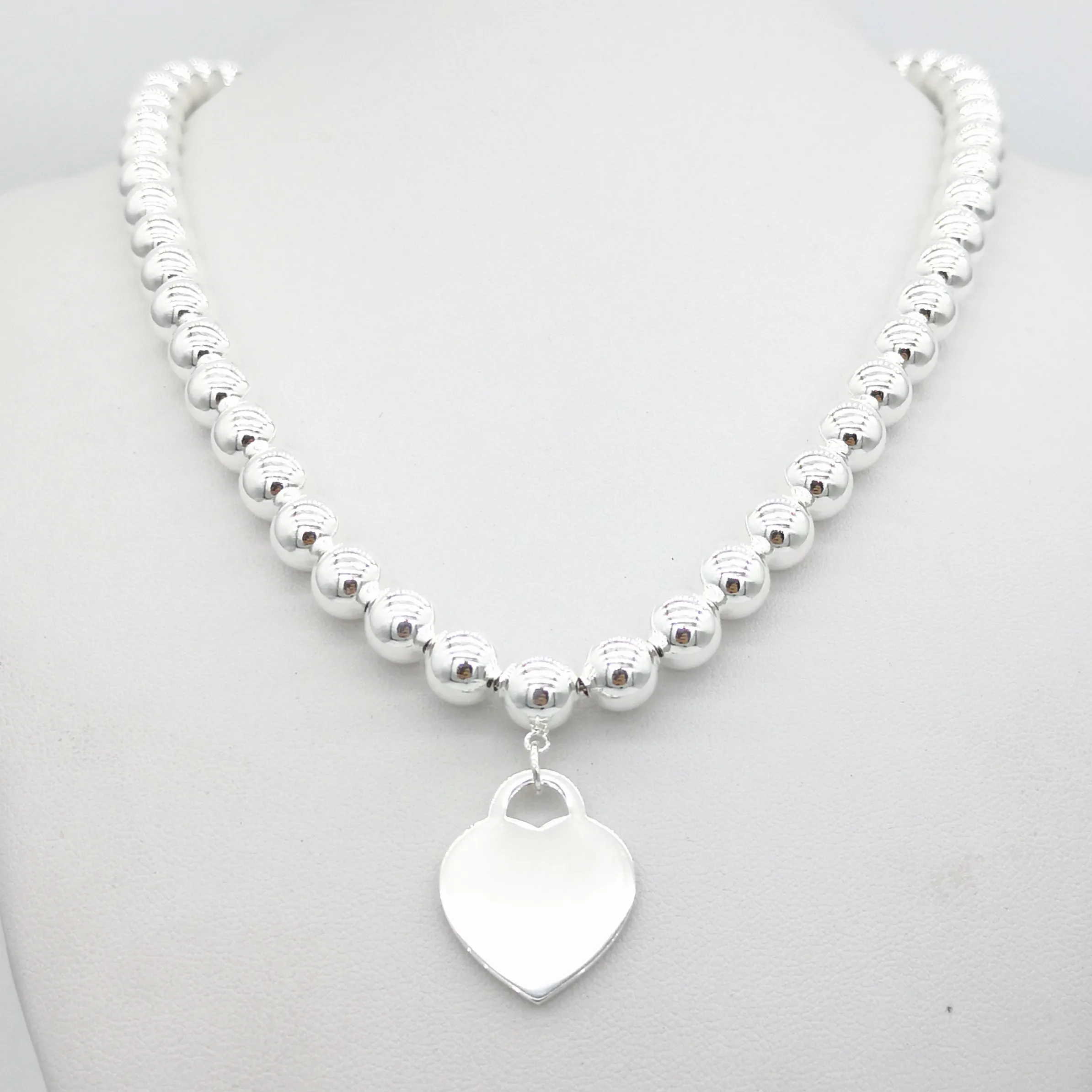 

Mrs Sterling silver classic heart-shaped tags 8 mm round bead beaded necklace pendant lovers sweet heart jewelry gifts