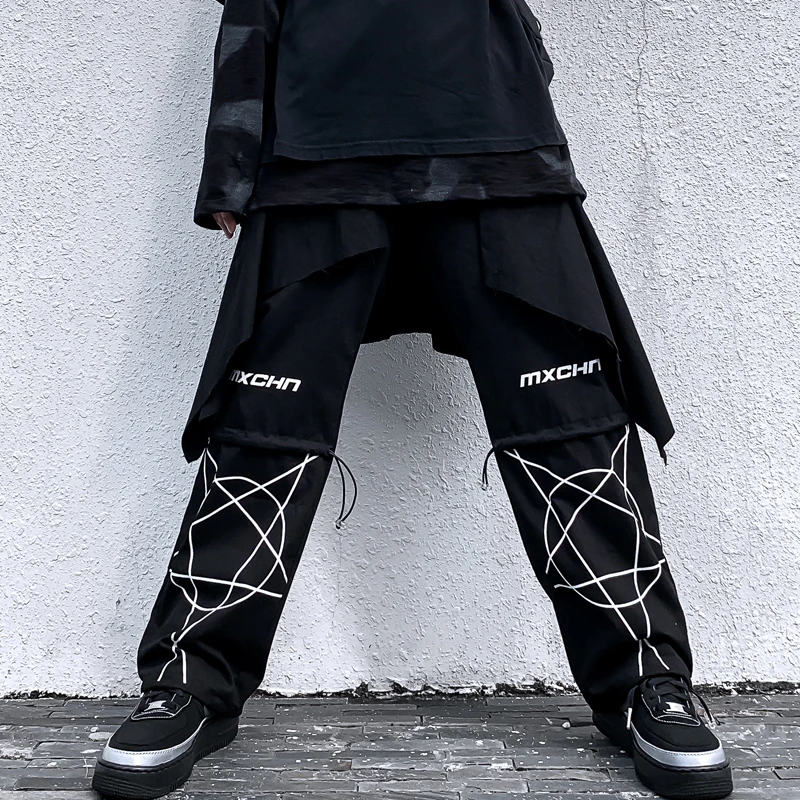 

Camo Pants Men Sweatpants Pocket Draw String Trousers Hip Hop Joggers Male Fashion Loose Outwear Straight Pants INS Style Skirt