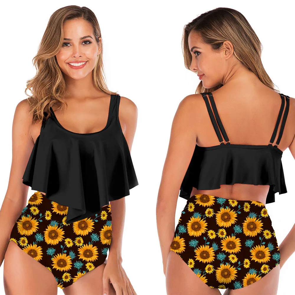 

2020 new European and American Girls Swimsuit flounce Bikini print, high-waisted split swimsuit multi-color swimming suit for ff