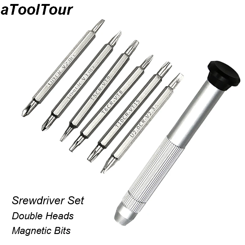 

7pc Multifunction Small Screwdriver Set 1/4 inch 6.35mm Magnetic Bat Bit Set With Handle Repair Hand Tool Kit Cross Phillips