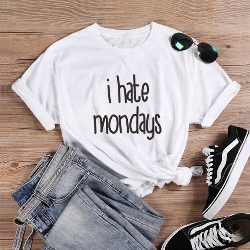 White ONSEME летняя забавная футболка с надписью «I Hate Monday» Женская хипстерская уличная одежда Топы Harajuku футболка femme Футболка - Цвет: White