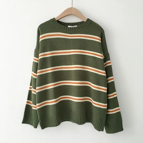 Neploe женские толстовки контрастного цвета пуловер, свитер в полоску осень-зима трикотажный джемпер с длинным рукавом в Корейском стиле повседневные Pull Femme 54355 - Цвет: army green