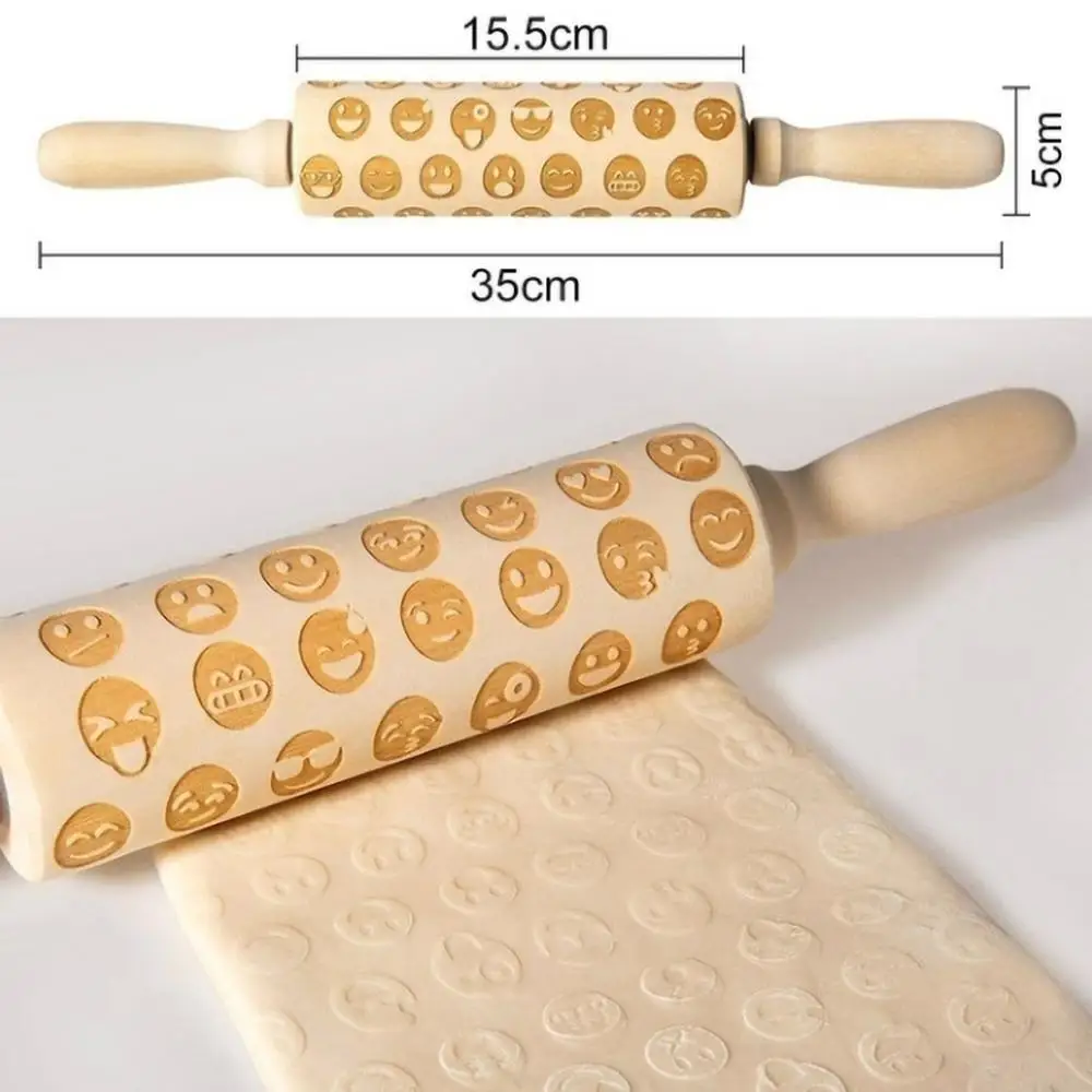 Christmas Rolling Pin Engraved Carved Wood Embossed Rolling Pin Kitchen Tool 35CM Embossing Baking Cookies Biscuit Fondant#5