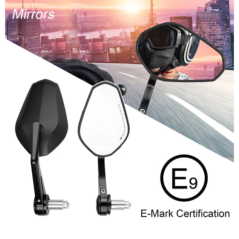 E mark motocicleta 7/8 "22mm espejo retrovisor espejo barra final espejo para Yamaha R3 MT07 MT09 para BMW R1200GS F800GS Universal|mirror z750|mirror z800ktm mirror - AliExpress