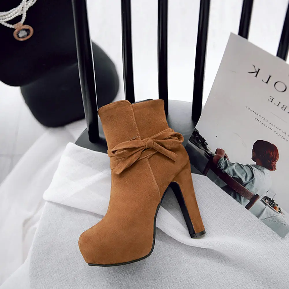 Karinluna/ г. Большие размеры 43, милые ботинки на высоком каблуке с бантом женская обувь ботильоны на платформе с молнией женские ботинки