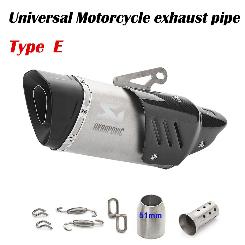 Впускной 51 мм Akrapovic мотоциклетный глушитель выхлопной трубы из углеродного волокна для R1 R3 R6 gsr 600 bws 125 pcx 125 aerox R15 CRF 230 - Цвет: E