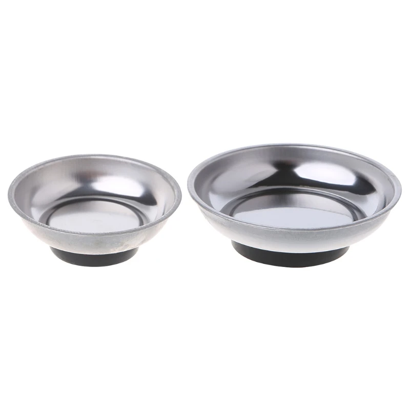 

Round Magnetic Parts Tray Bowl Dish Stainless Steel Garage Holder Tool Organizer