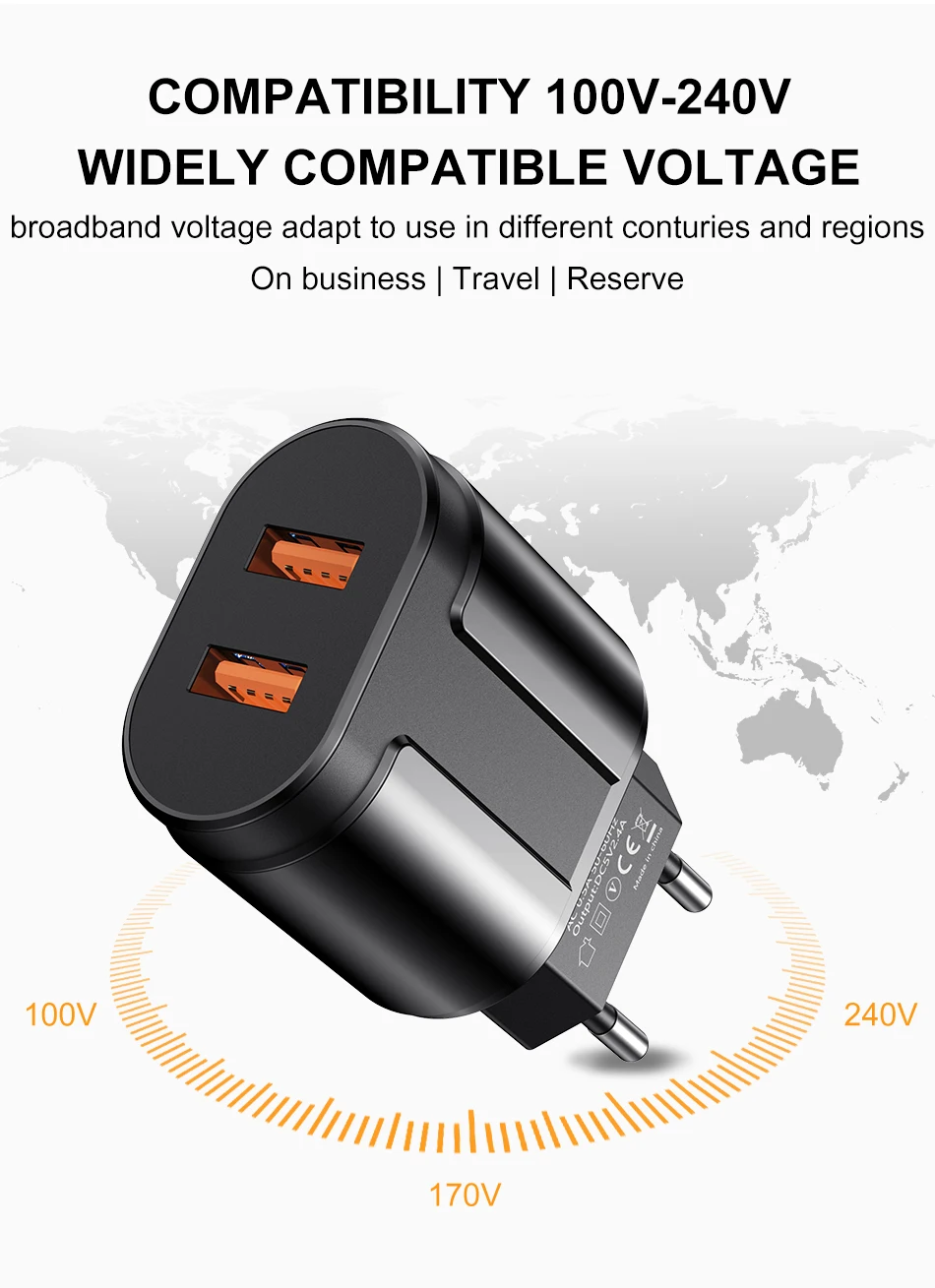 USLION EU/US Plug 2.4A Max двойной USB адаптер быстрой зарядки настенное Универсальное зарядное устройство для мобильного телефона iPhone для samsung Xiaomi