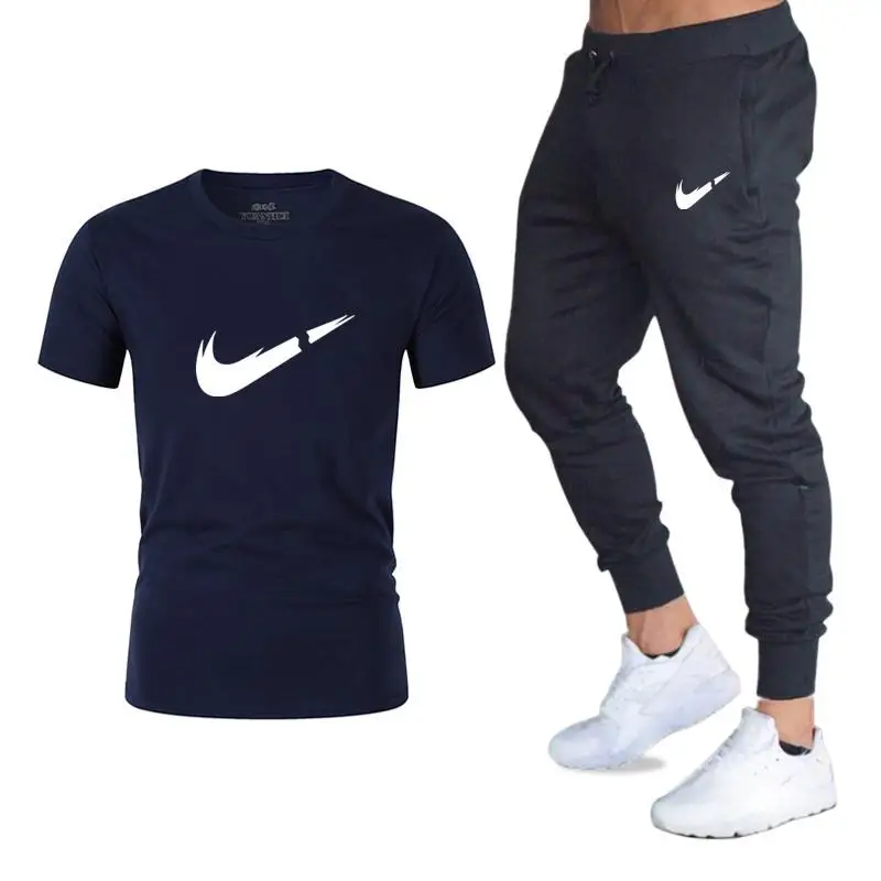

New men's suit running jogging pants + T-shirt men's sports jogging training suit brand gym fitness sportswear suit streetwear