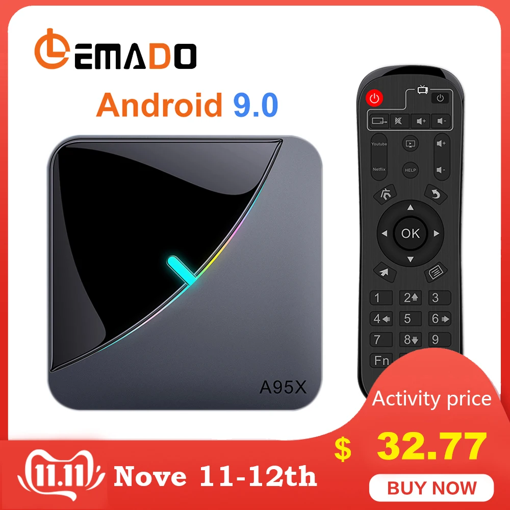 

LEMADO A95XF3 TV Box Android 9.0 Amlogic S905X3 4K Google Voice Assistant 4GB RAM 64GB ROM 5G WIFI Smart TV Box support PLEX