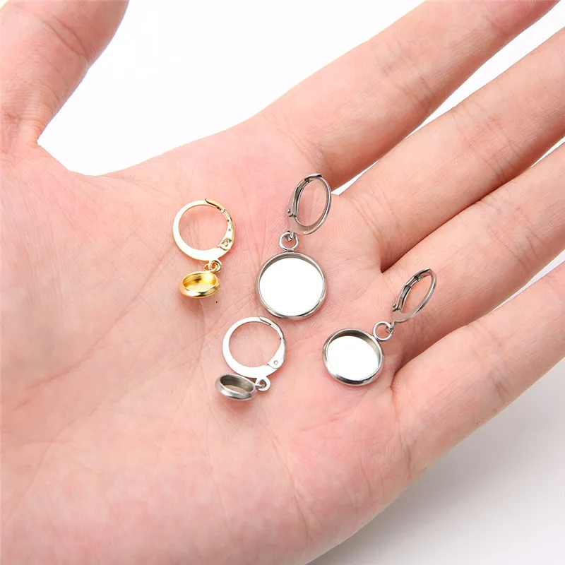 10pcs 스테인레스 스틸 골드 컬러 귀걸이 기본 결과 6/8/10/12mm 금속 카보 숑 설정 기본 Diy 귀걸이 용품 쥬얼리에 대한