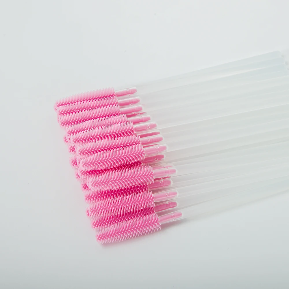 Pink 100pcs Makeup Eyelashes Brushes Silicone Disposable Mascara Brush For Eyelash Extension Mascara Applicator Wands Make Up Tools - Handle Color: Pink