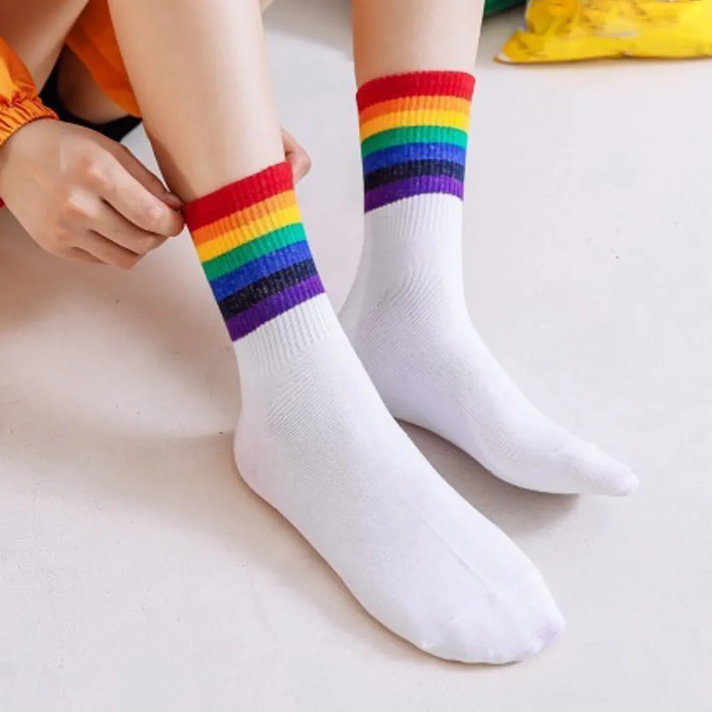 6 пар зимних носков унисекс для мужчин и женщин в радужную полоску, модные спортивные женские и мужские удобные носки, calcetines mujer