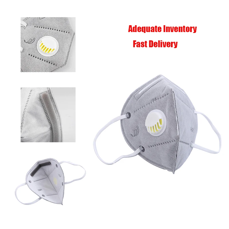 

KN95 Adult Vertical Folding Non Woven Valved Dust Mask n95% Filtration Anti Pollution Mouth Mask With Valve Gauze Gray Masks 1PC