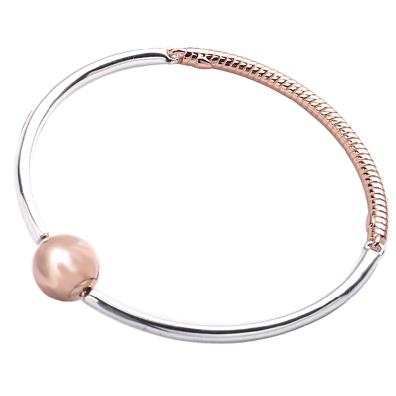 

New 925 Sterling Silver Bangle Rose Ball Circular Clasp Three-link Bracelet Bangle Fit Women Bead Charm Diy Europe Jewelry
