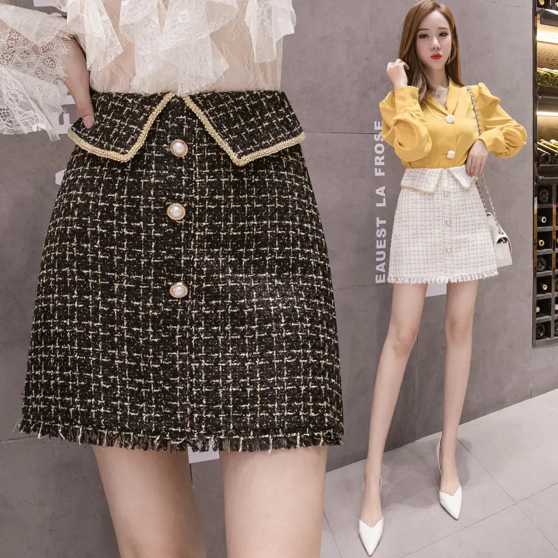

Autumn And Winter Fold-down Collar Color Agent Rove Plaid Wool Woolen Cloth Tassels a Field Skirt Skirt Children
