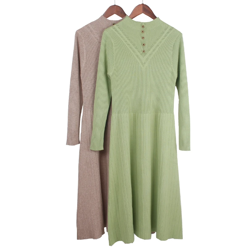 GIGOGOU, женское платье-свитер с длинным рукавом, Осень-зима, водолазка, платье трапециевидной формы, вязаное, толстое, теплое, элегантное, миди платья