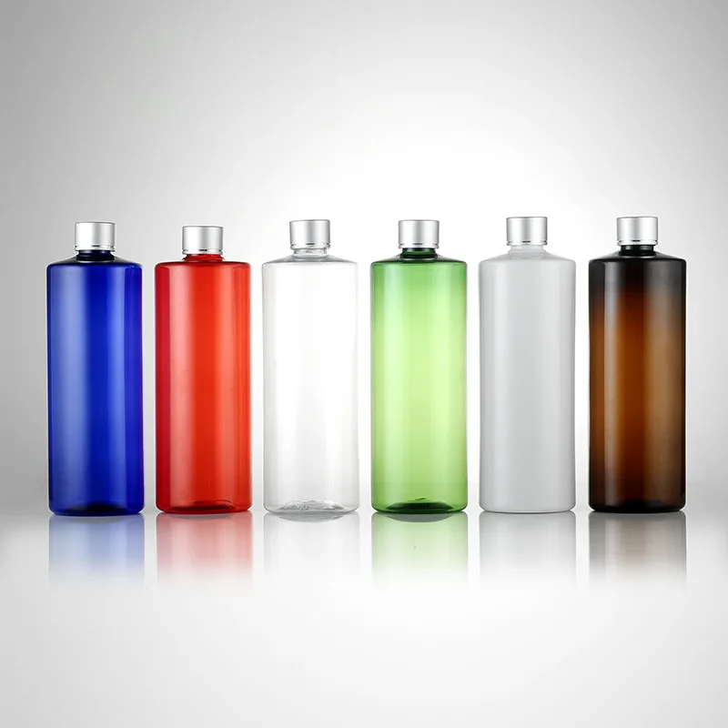 

14pcs 500ml Multicolor Empty Cosmetic PET Bottles With Aluminium Crew Lid,500cc Round Plastic Sample Bottle R24 Caliber