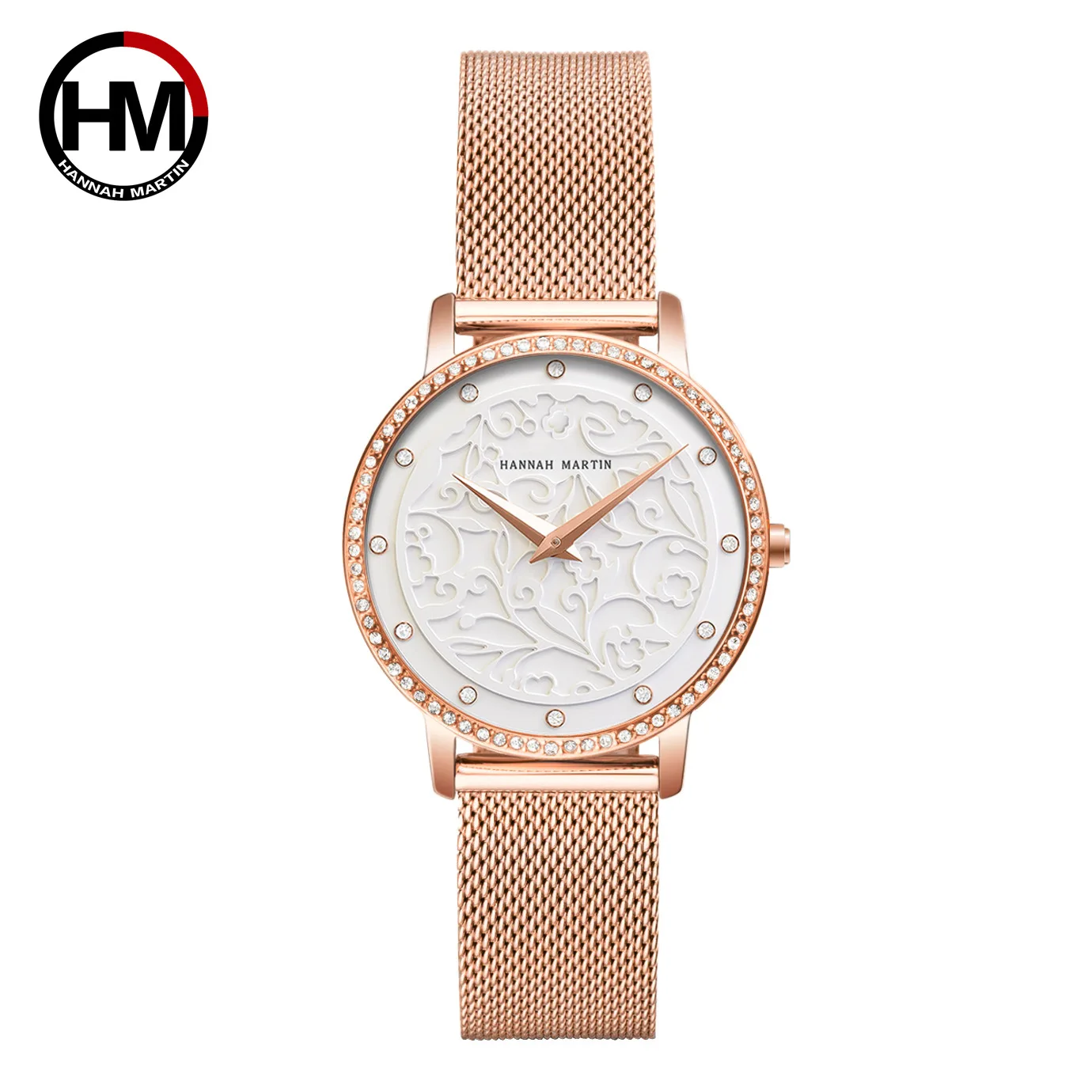 

Hannah Martin Luxury Brand Rose Gold Women Watch Fashion Emboss Dress Wristwatch Strap Quartz Watch Female Clock Reloj Mujer
