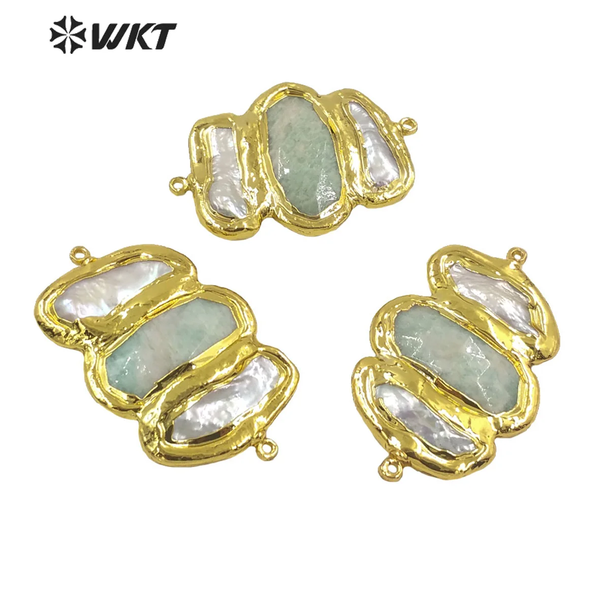WT-JP248 Wholesale Triple Stone Mix Pearl Design Fashion Women Double Loops Gold Electroplated Connectors For Necklace ACC