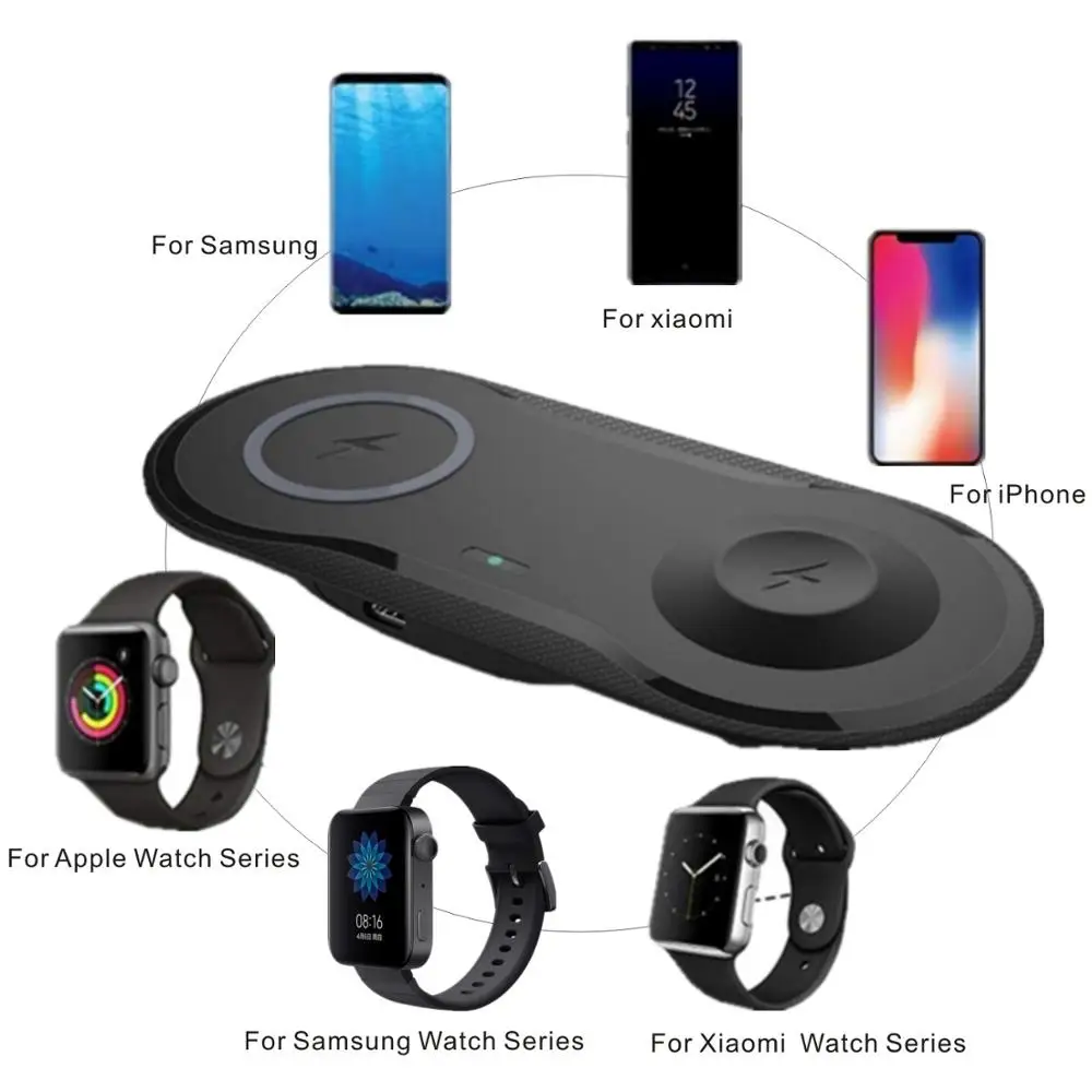 Беспроводное зарядное устройство HXB для iPhone X XS MAX XR Быстрое беспроводное зарядное устройство QI 2 в 1 Зарядка для samsung S10 S9 S8 для Apple Watch 4 3 2