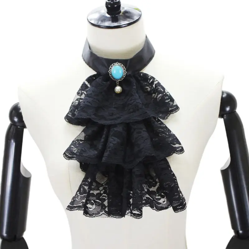 Трехслойные оборки волна кружева Поддельный Воротник Подвеска с имитацией бриллианта чокер галстук 35EF