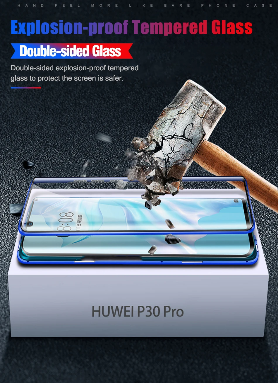 Двухсторонняя, для стекла Магнитный чехол для телефона huawei Honor 20i Pro V20 V10 8x10 чехол Алюминиевая Рамка металлический бампер Nova 4 5 5i крышка