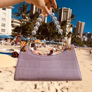 

2020 New Retro Armpit Bag Crocodile Pattern Chain Shoulder Bag Tide Personality Transparent Beads Portable Crossbody Bag