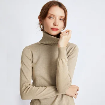 

2020 Autumn Turtleneck Sweater Women Knitwear Turtle Neck Long Sleeves Ribbed Knitted Tunics Ladies Pullover Tops female Jumpers