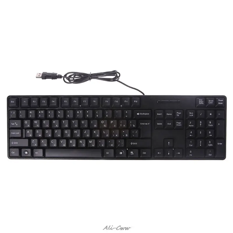 

HOT-Russian/ English Silent Keyboard Waterproof Office Keyboard For Windows Computer Usb Plug And Play