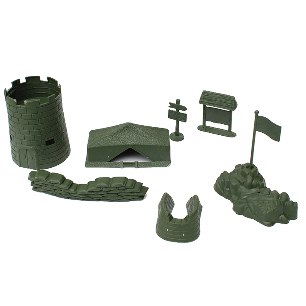 7 Pieces Plastic Army Base Set World War II Army Accessories Camp Tent Sandbag Collectibles Army Sand Scene Model Toy