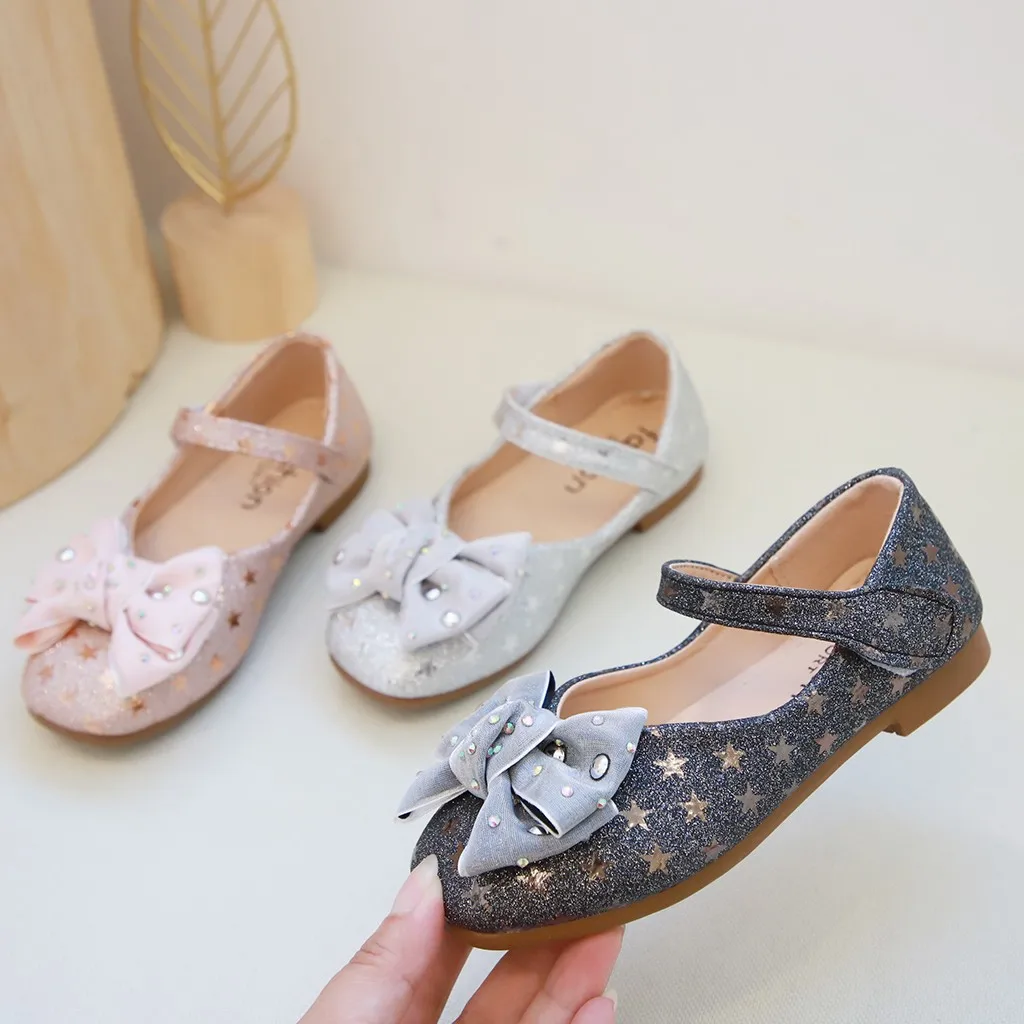 Дети Dhoes Chaussure Enfant детская обувь для девочек бант с кристаллами звезда Bling Блестки Одиночная принцесса обувь HOOLER