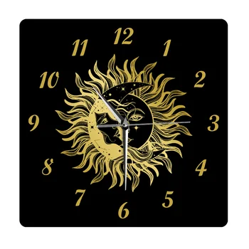 

Sun Eclipse Concept Astronomy and Astrology Symbol Square Wall Clock Vintage Boho Gypsy Style Clocks Home Decor Big Wall Watch