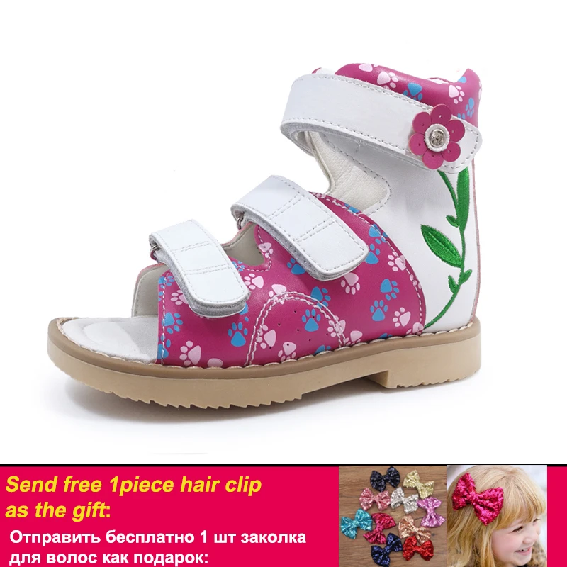 

Kids Girls Summer Orthopedic Sandals for Children Lovely Spring Embroidery Flower Graffiti Hard TPR Sole Genuine Leather Shoes