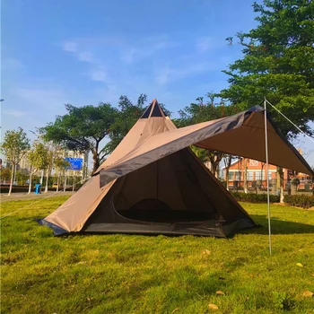 

Pyramid Outdoor Yurt Indian Family Camping Multi-person Double-layer Rainstorm-proof Thickened 5-6 People Capacity Big Tent