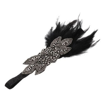 

BLACK HEADPIECE FEATHERS HEADBAND 1920s FANCY DRESS CHARLESTON BROW BAND FLAPPER