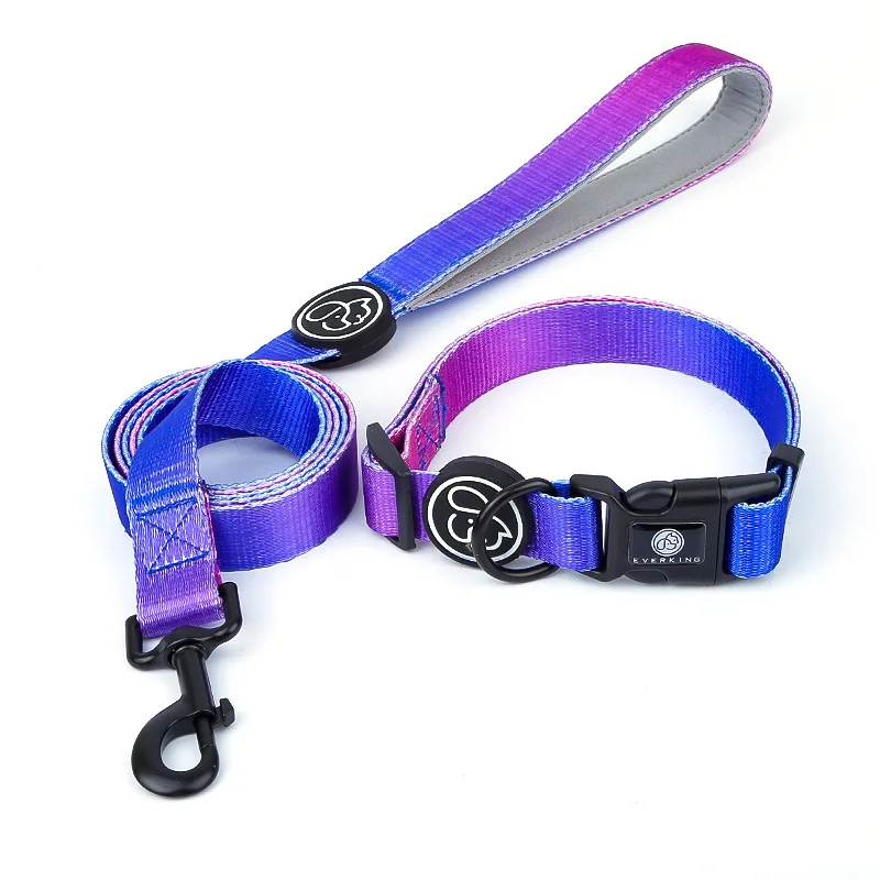 Gradient color Dog Collar and Leash Set dog luxury desgin harness for small medium and large dog harness and leash personalizedGradient color Dog Collar and Leash Set Adjustable dog vest harness no pull for small medium and large dog harness and leash dog chain collar Dog Collars