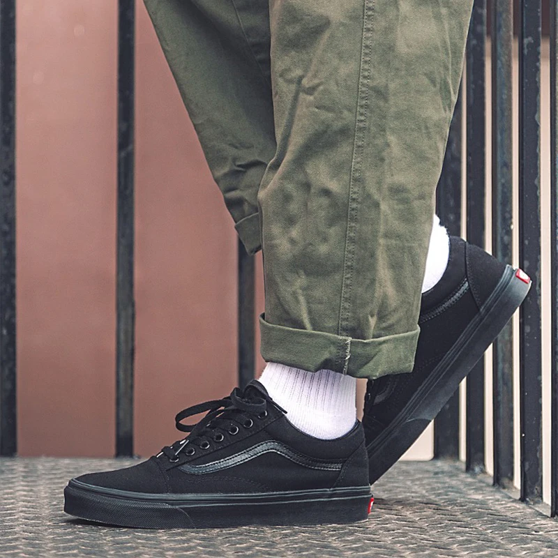 Оригинальные оригинальные мужские и женские туфли VANS OLD SKOOL, классические уличные стильные низкие черные туфли, новинка, VN000D3HBKA