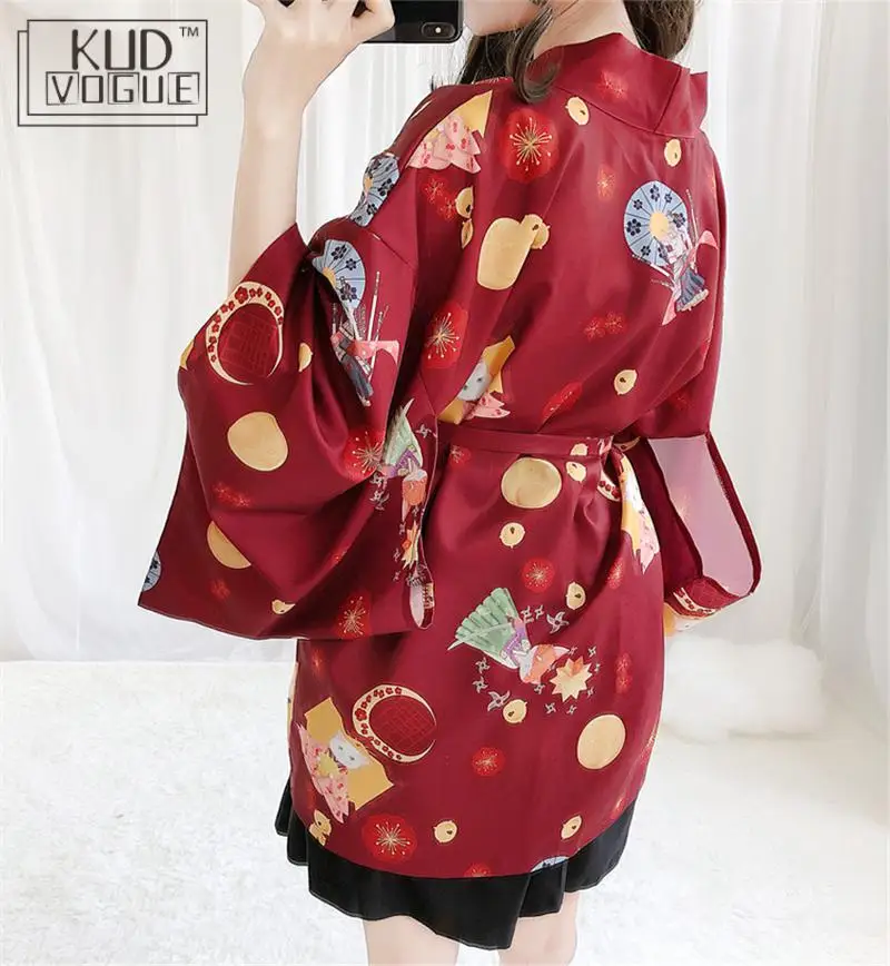 Традиционное японское кимоно Yukata кардиган Kawaii Женская мультяшная напечатанная аниме Haori Harajuku Солнцезащитная пляжная одежда пальто рубашка