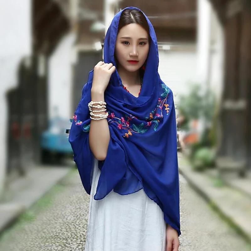 Fashion Embroidered Viscose Scarf Women Plain Cotton Scarves Shawl Flower Embroidery Muslim Hijab 2020 Women S Scarves Aliexpress