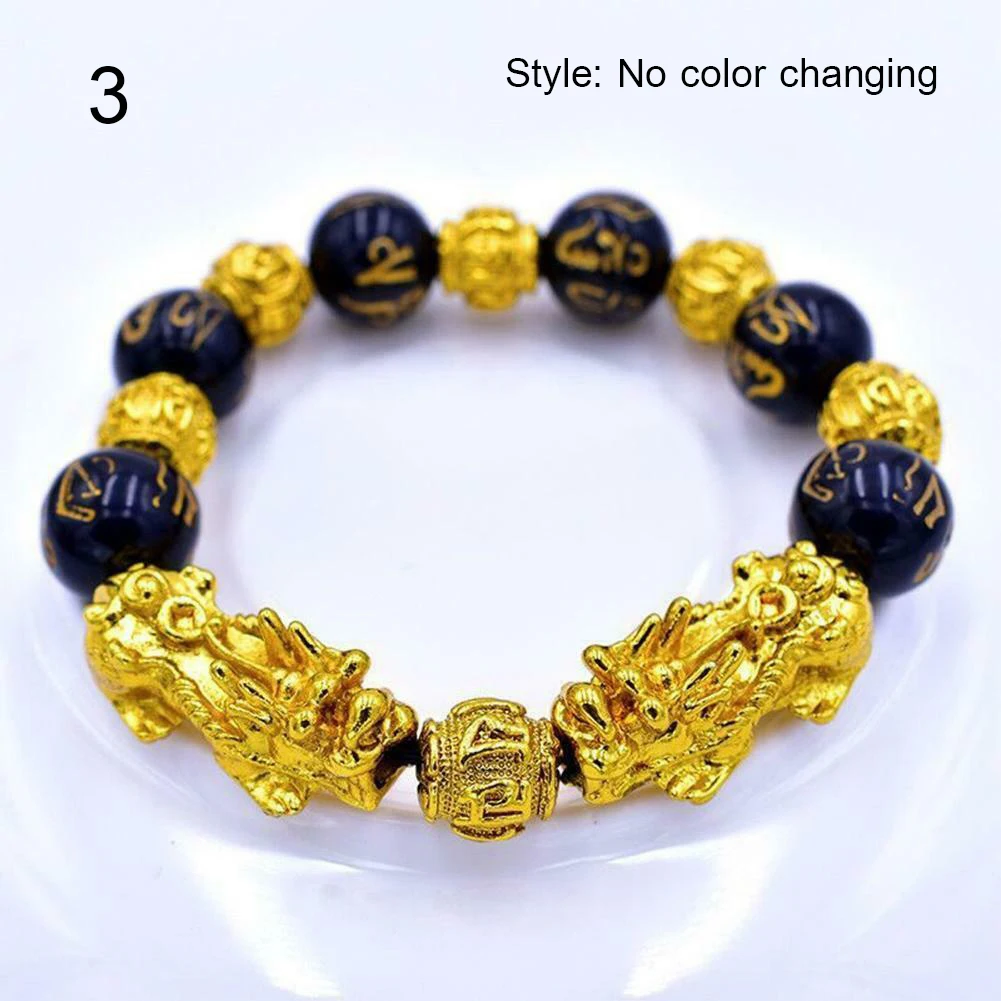 Унисекс обсидиан камень бусины браслеты Pi Xiu браслет богатство и хорошая цепочка удачи для женщин мужчин религиозные браслеты - Окраска металла: 3 (Beads size 14mm)