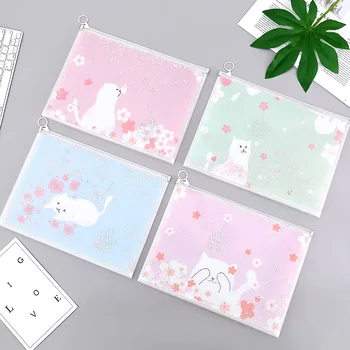 

12 pcs/lot Kawaii Cherry Cat Sequins A4 Ring File Holder Cute PP Document bag Pencil Case Stationery gift office school supplies