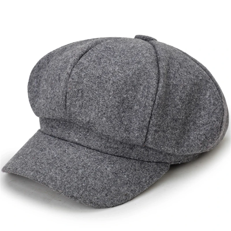 light grey Модный берет, Корейская трендовая восьмиугольная шляпа, Повседневная модная весенняя уличная шляпа газетчика, шерстяная шляпа - Цвет: light grey