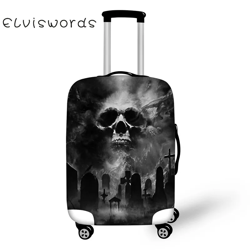 ELVISWORDS чемодан на колесиках, Хэллоуин, панк, Череп, принт, толще, аксессуары для путешествий, чемодан, пылезащитный чехол, большой размер