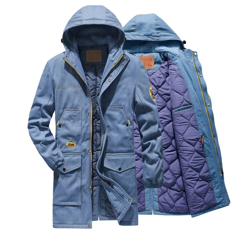 

2019 Fashion men's denim jacket winter men thick long parka coat England style high quality windproof Winter men jackets 4XL